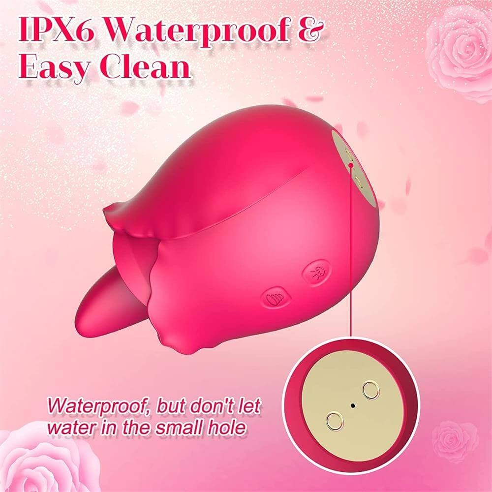 Double Dose- 3 in 1 Licking, Sucking and Pumping Rose Toy Vibrator- Red