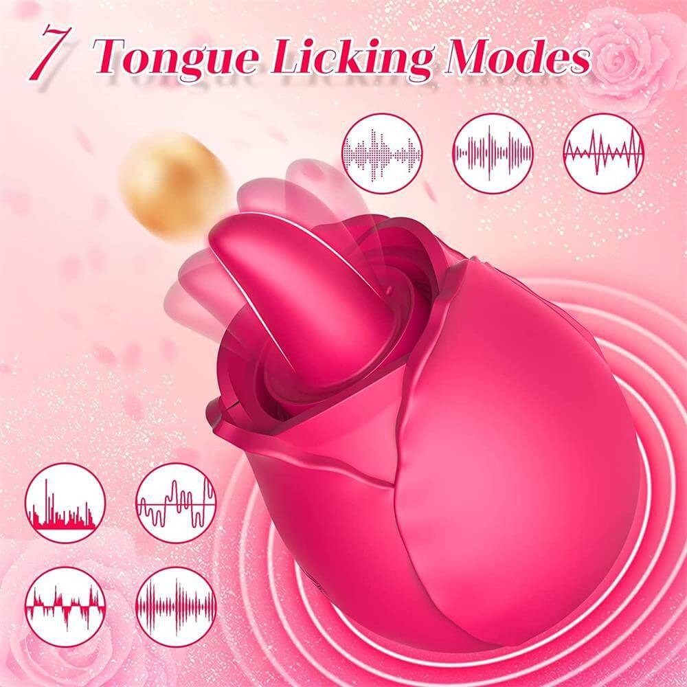 Double Dose- 3 in 1 Licking, Sucking and Pumping Rose Toy Vibrator- Red