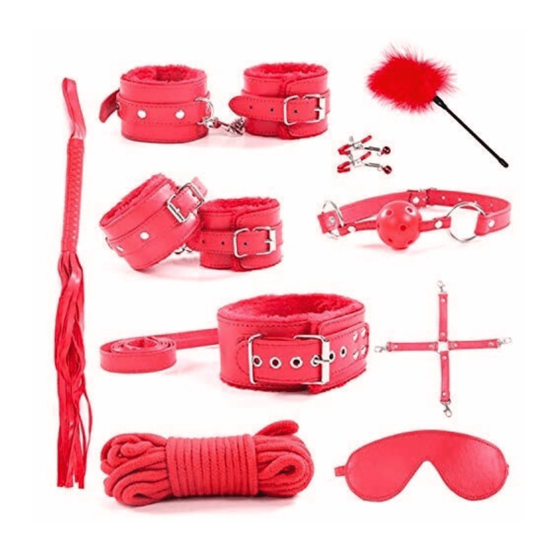 Belle Exotics BONDAGE SET LET'S BOND - 11 PIECE BONDAGE SET - BLACK