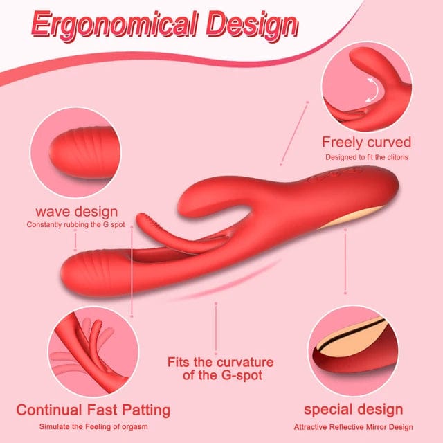 Belle Exotics Enterprises Limited Rabbits FASCINATE-THURSTING LICKING TONGUE & MASSAGING RABBIT VIBRATOR- RED