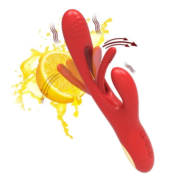 Belle Exotics Enterprises Limited Rabbits FASCINATE-THURSTING LICKING TONGUE & MASSAGING RABBIT VIBRATOR- RED