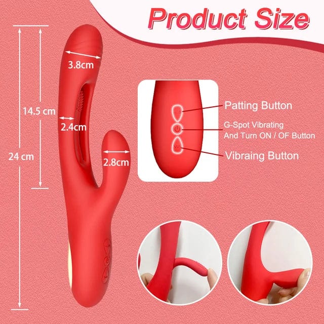 Belle Exotics Enterprises Limited Rabbits FASCINATE-THURSTING LICKING TONGUE & MASSAGING RABBIT VIBRATOR- RED