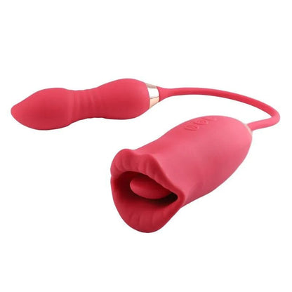 Belle Exotics Enterprises Limited CHILLI- THRUSTING AND LICKING MOUTH ROSE TOY VIBRATOR- RED