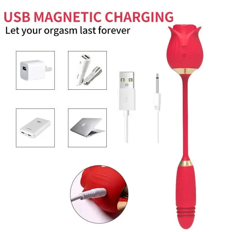 Belle Exotics VIBRATORS RUBY - 4 IN 1 THRUSTING & SUCKING ROSE TOY VIBRATING PANTY- RED