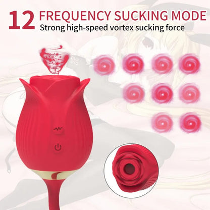 Belle Exotics VIBRATORS RUBY - 4 IN 1 THRUSTING & SUCKING ROSE TOY VIBRATING PANTY- RED