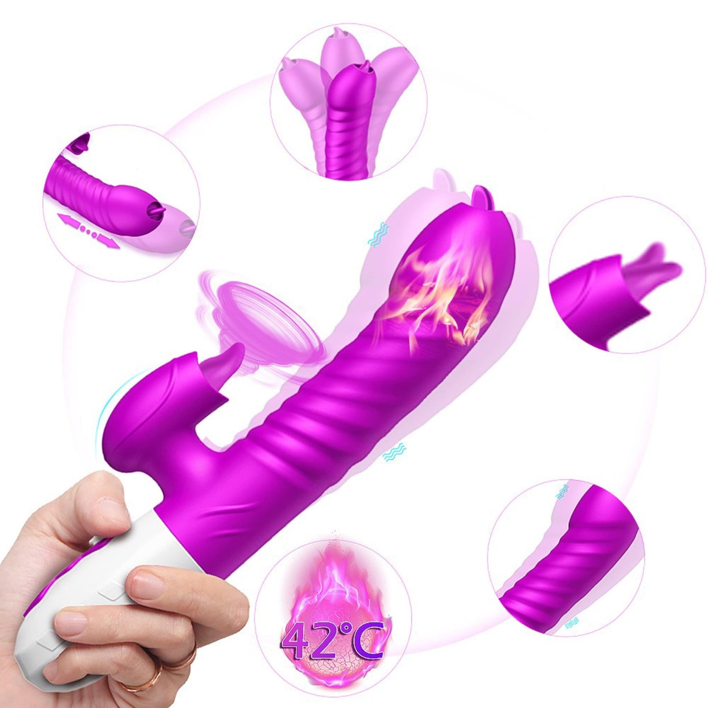 DRIPPING THRUSTING RABBIT VIBRATOR - PINK-Discover Pleasure and Style with Belle Exotics Vibrator Collection - Empowering Intimacy in Trinidad and Tobago, Jamaica, Barbados, Guyana, Bahamas, USA, and Canada