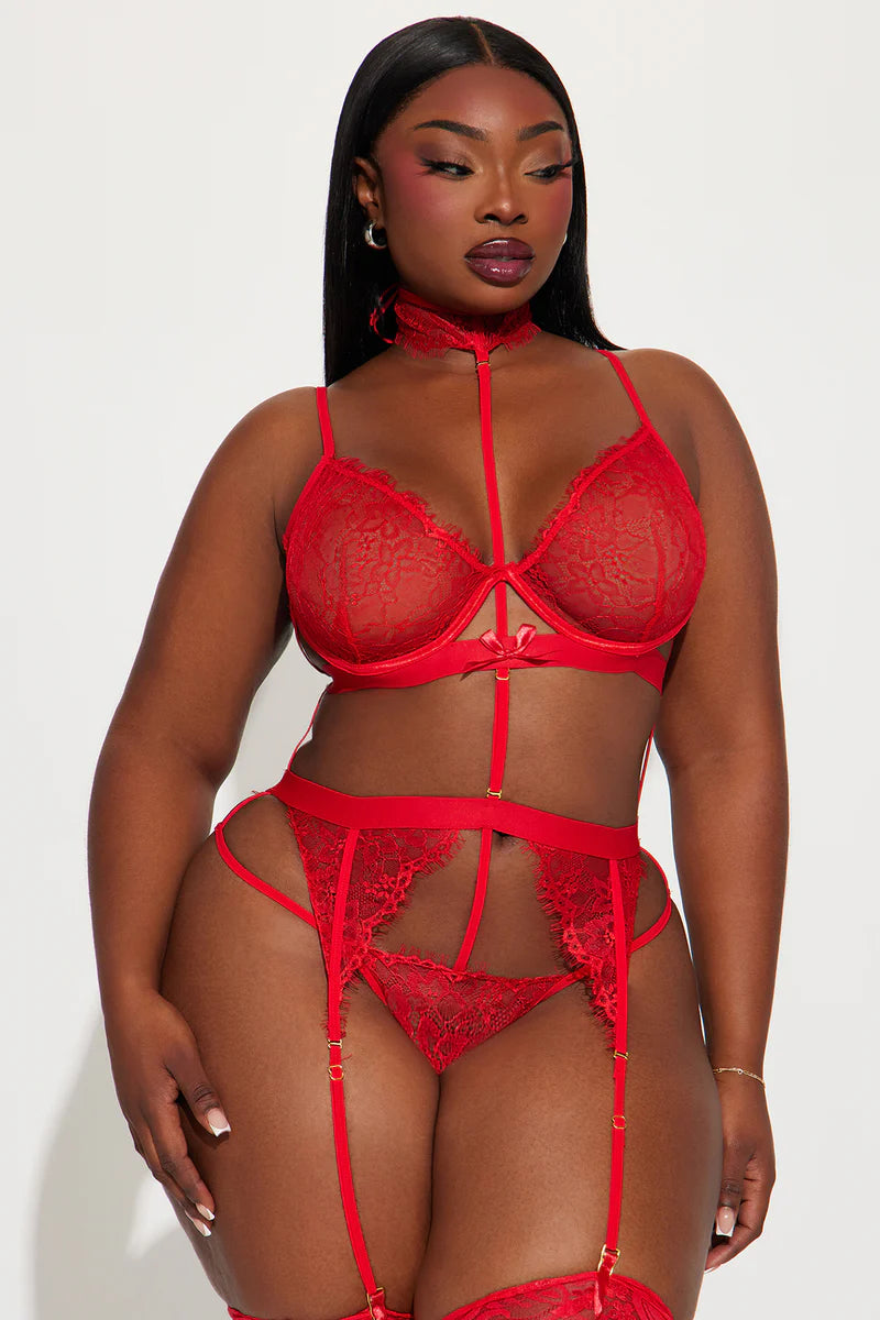 Love On Me- 3 Piece Ensemble Garter Set- Red