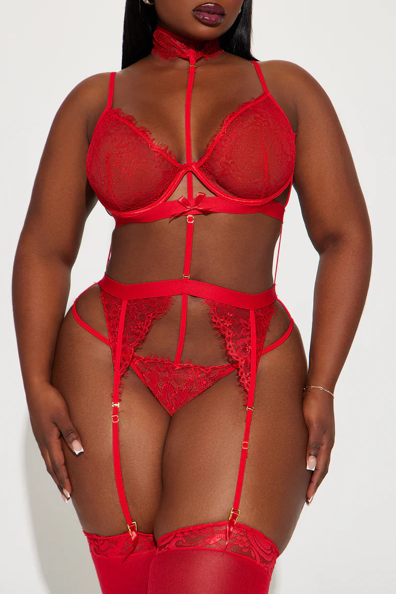 Love On Me- 3 Piece Ensemble Garter Set- Red
