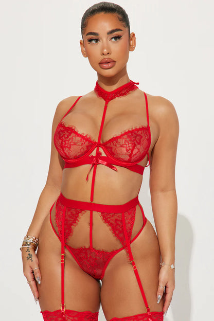 Love On Me- 3 Piece Ensemble Garter Set- Red