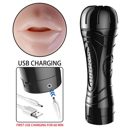Grip Him- Rechargeable Vibrating Masturbation Fleshlight- Black