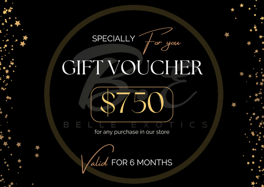 At Belle Exotics, our gift cards make the perfect present for any occasion! Let your loved ones choose exactly what they want from our exquisite collection. Available in various denominations, these gift cards are a thoughtful and flexible way to share the joy. Add one to your order today and give the gift of choice!
