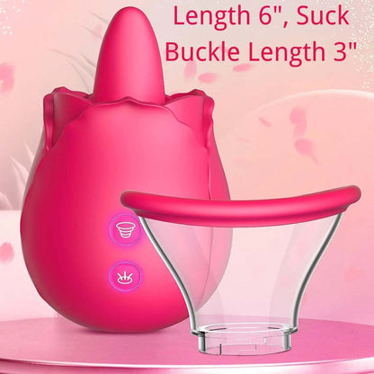 DOUBLE DOSE-  3 in 1 LICKING & SUCKING ROSE TOY VIBRATOR - RED