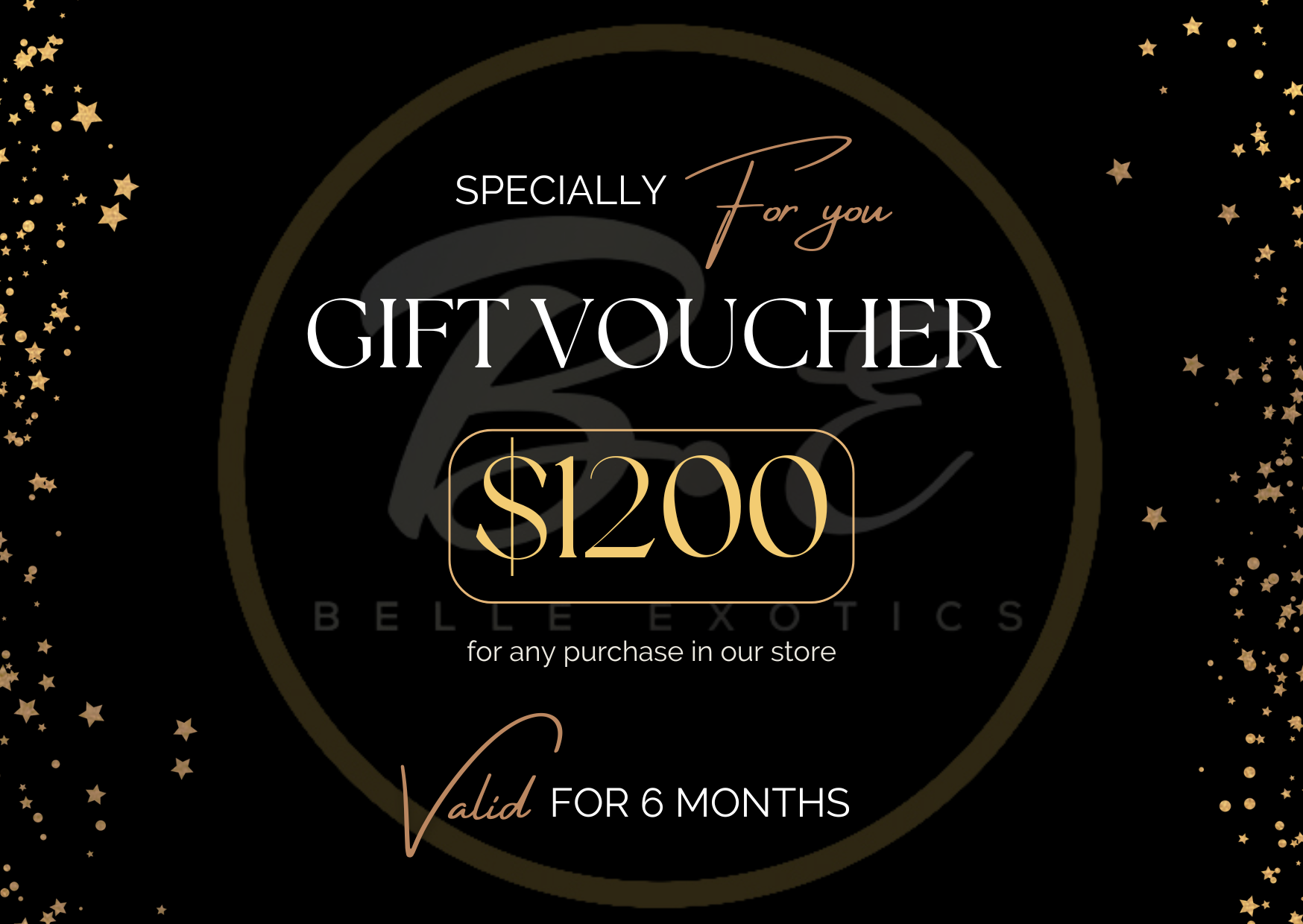 At Belle Exotics, our gift cards make the perfect present for any occasion! Let your loved ones choose exactly what they want from our exquisite collection. Available in various denominations, these gift cards are a thoughtful and flexible way to share the joy. Add one to your order today and give the gift of choice!