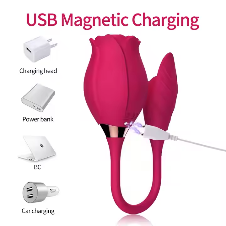 Garnet- 4 in 1 Thrusting & Sucking Rose Toy Vibrating Panty- Red