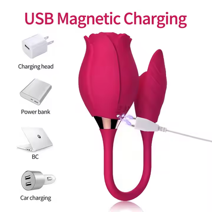 Garnet- 4 in 1 Thrusting & Sucking Rose Toy Vibrating Panty- Red