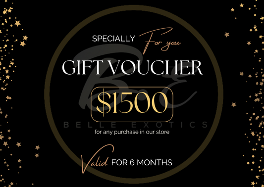 At Belle Exotics, our gift cards make the perfect present for any occasion! Let your loved ones choose exactly what they want from our exquisite collection. Available in various denominations, these gift cards are a thoughtful and flexible way to share the joy. Add one to your order today and give the gift of choice!