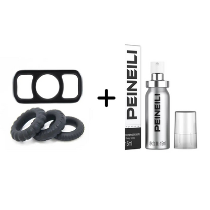 All Nighter- 4 Piece Male Ring Set + Male Delay Spray (15ml)