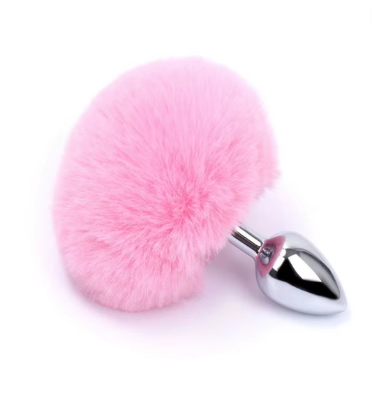 Belle Exotics- Fluffy Secret- Bunny Tail Anal Plug- Chrome (Pink)- Unleash Desire in Trinidad and Tobago, Jamaica, Barbados, Guyana, Bahamas, USA, and Canada
