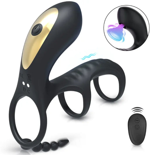 Belle Exotics His Toy ONLY US- REMOTE CONTROLLED 3 IN 1 VIBRATING COCK RING & CLIT SUCKING MASSAGER -BLACK-TRINIDAD AND TOBAGO-Unleash Passion and Connection with Belle Exotics Couple Toy Collection - Redefining Intimacy in Trinidad and Tobago, Jamaica, Barbados, Guyana, Bahamas, USA, and Canada