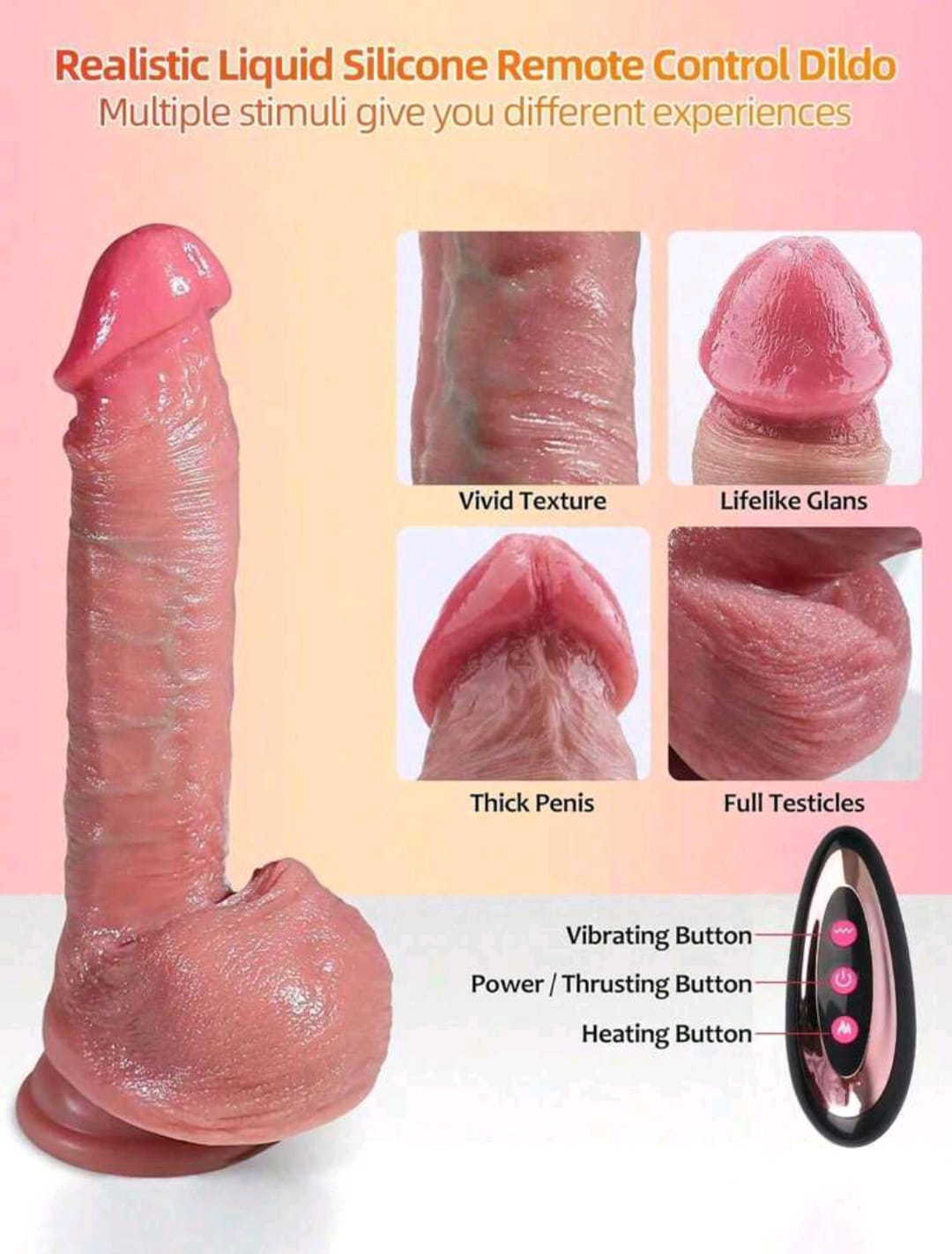 Sensational- 4 in 1 Realistic Thrusting Dildo- Flesh