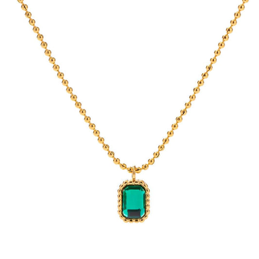 ELYSIA- GEMSTONE PENDANT NECKLACE- EMERALD GREEN BY MI AMORE HOUSE OF STYLES