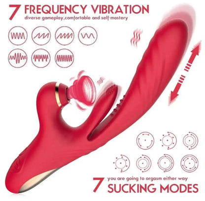 Belle Exotics Enterprises Limited MAJESTIC- 3N1 THRUSTING SUCKING AND VIBRATING RABBIT- RED. Enjoy the convenience of our waterproof and multi-speed vibrator, providing stimulating sensations for both the G-spot and Clitoris.
