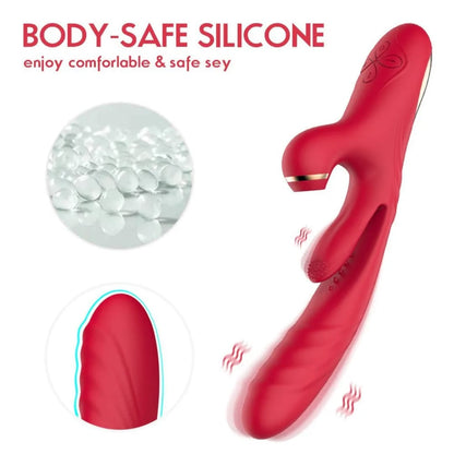 Belle Exotics Enterprises Limited MAJESTIC- 3N1 THRUSTING SUCKING AND VIBRATING RABBIT- RED. Enjoy the convenience of our waterproof and multi-speed vibrator, providing stimulating sensations for both the G-spot and Clitoris.
