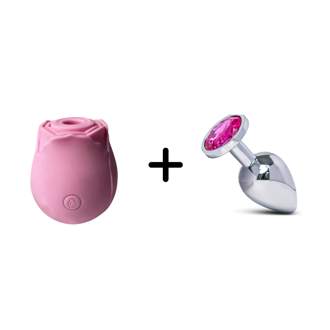 Her Discovery Kit- Suction Rose + Chrome Anal Plug