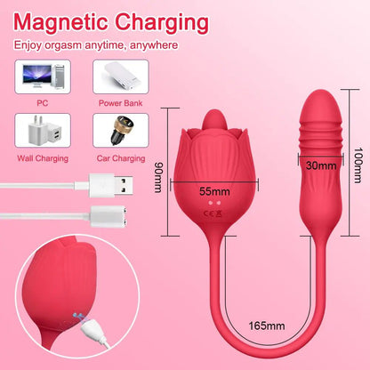 BELLE EXOTICS ROUGE 4 IN 1 LICKING AND THRUSTING ROSE
