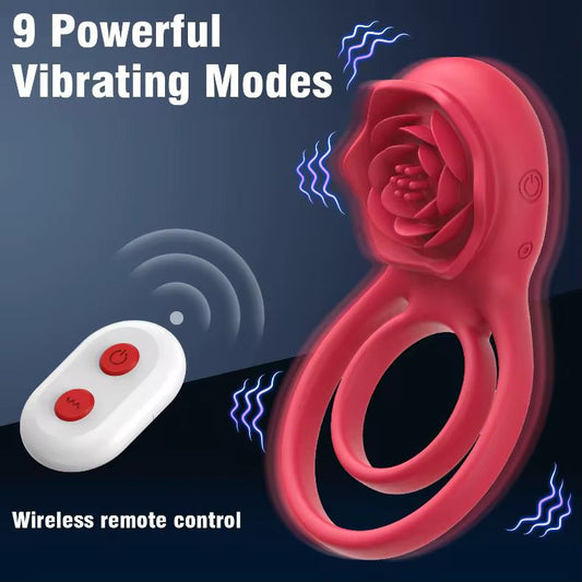 All Nighter- 3 in 1 Remote Controlled Vibrating Male Ring- Red