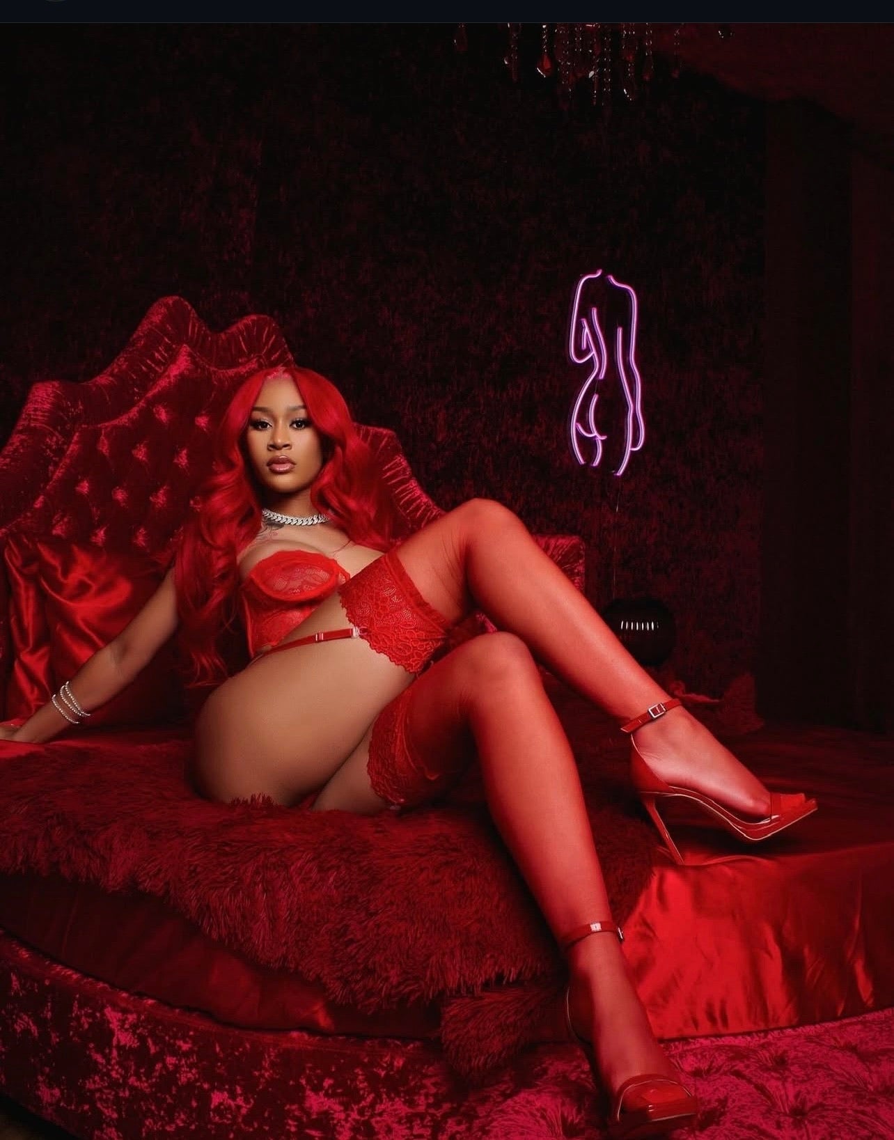 Almost Mine- Thigh-High Lace Stockings- Red.  Mi Amore lingerie stockings adding a touch of allure to your ensemble. Elevate your style with the best lingerie stockings in Trinidad and Tobago
Mi Amore House of Styles
