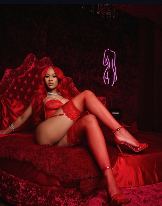 Almost Mine- Thigh-High Lace Stockings- Red.  Mi Amore lingerie stockings adding a touch of allure to your ensemble. Elevate your style with the best lingerie stockings in Trinidad and Tobago
Mi Amore House of Styles