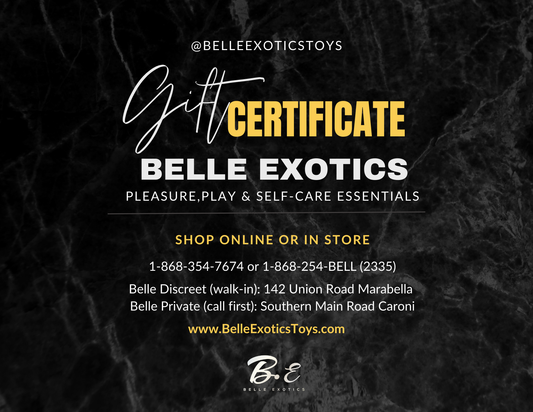 At Belle Exotics, our gift cards make the perfect present for any occasion! Let your loved ones choose exactly what they want from our exquisite collection. Available in various denominations, these gift cards are a thoughtful and flexible way to share the joy. Add one to your order today and give the gift of choice!