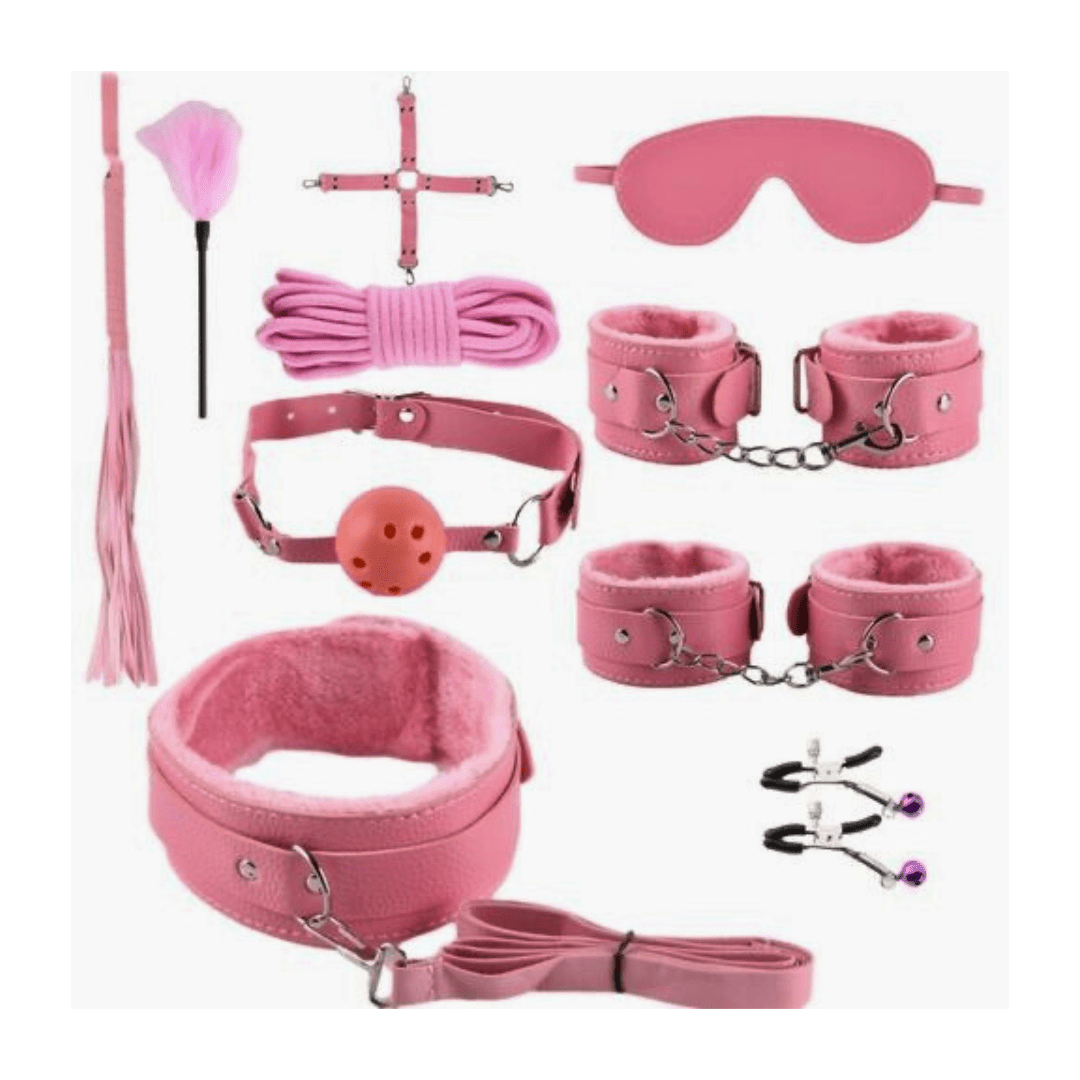 Belle Exotics BONDAGE SET LET'S BOND - 11 PIECE BONDAGE SET - PINK