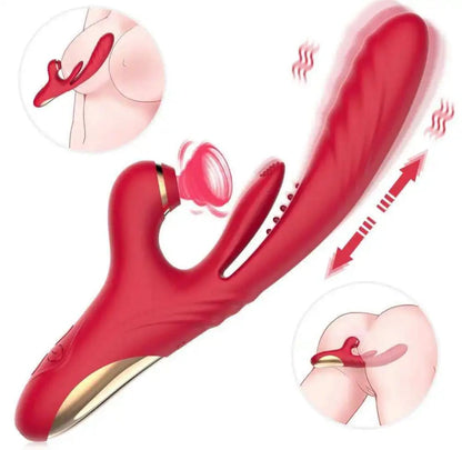 Belle Exotics Enterprises Limited MAJESTIC- 3N1 THRUSTING SUCKING AND VIBRATING RABBIT- RED. Enjoy the convenience of our waterproof and multi-speed vibrator, providing stimulating sensations for both the G-spot and Clitoris.

