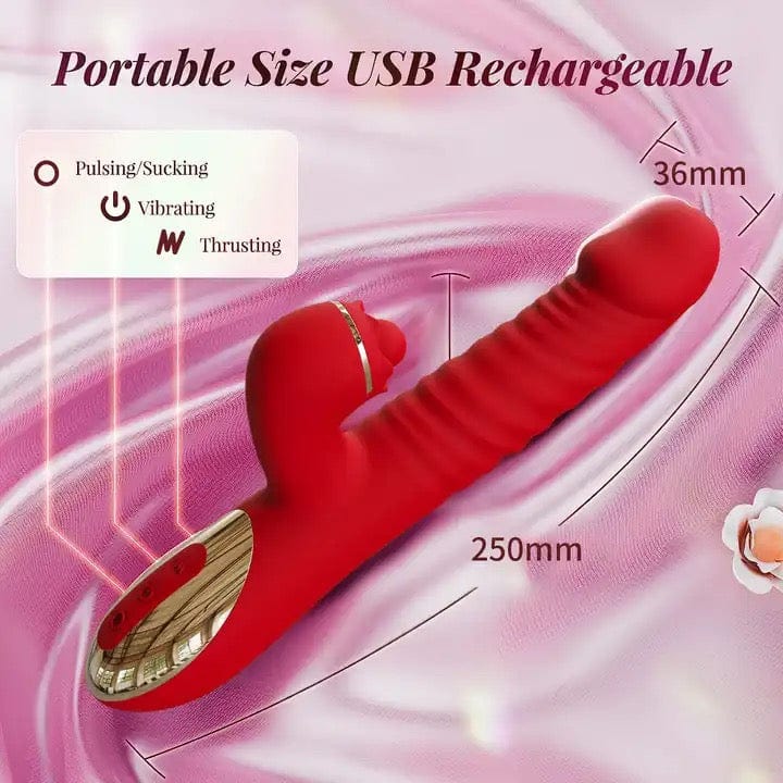 Belle Exotics Enterprises Limited VELVET VEIL- THRUSTING AND MASSAGING RABBIT- RED