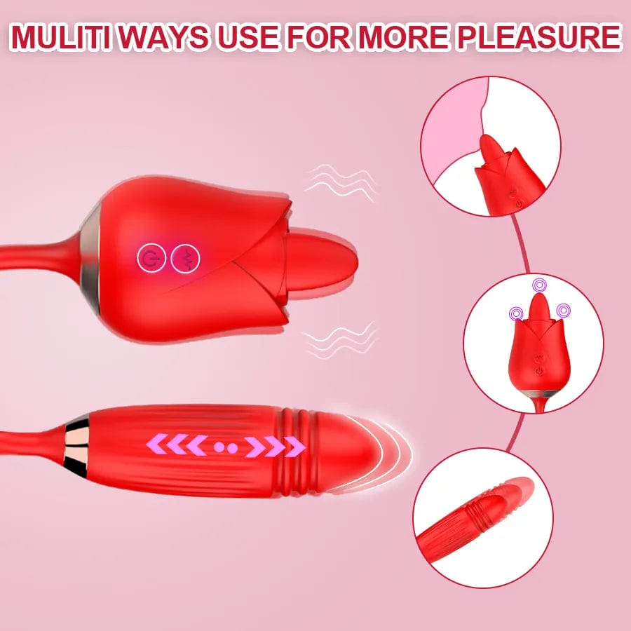 Belle Exotics VIBRATORS LAVA - 4 IN 1 THRUSTING & LICKING ROSE TOY VIBRATING PANTY- RED