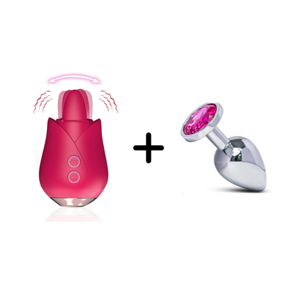 Her Satisfaction Set- Licking Rose + Chrome Anal Plug