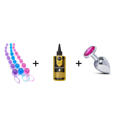 Backdoor Starter Kit- Anal Plug + Pain Relief Lubricant + Anal Beads (Beginner-friendly)