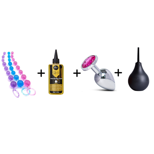 The Ultimate Backdoor Set- Anal Plug + Anal Beads + Pain Relief Lubricant + Douche