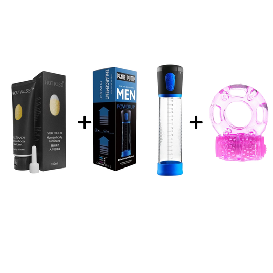 Midnight Stroker Set- Electric Male Pump + Vibrating Male Ring + Water-based Lubricant (100ml)