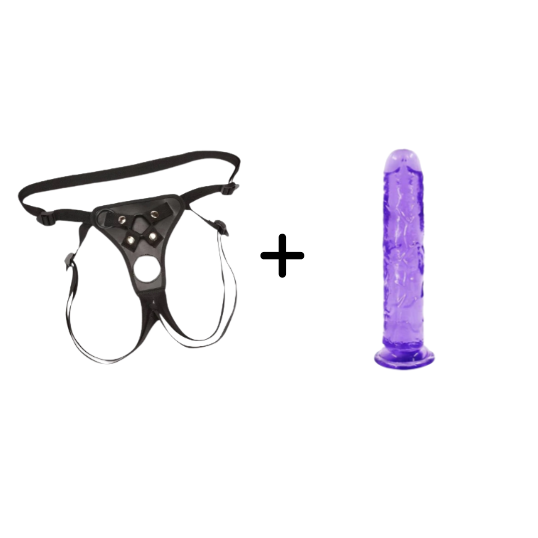 The Dual Entry Kit- Double Hole Strap-on Harness and Soft Jelly Dildo- Medium
