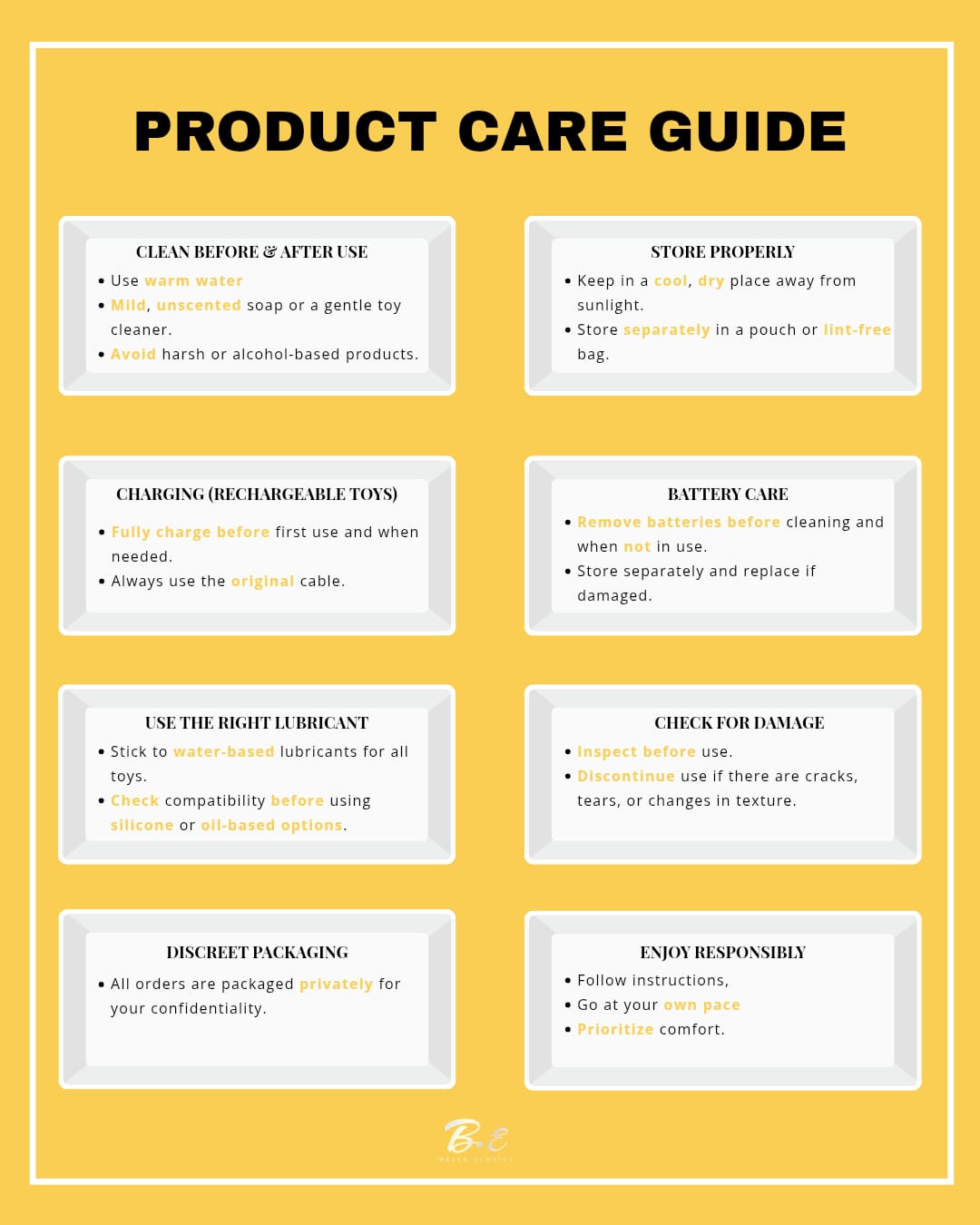 Product care instructions for Belle Exotics adult toys in Trinidad and Tobago, how to clean and maintain toys safely