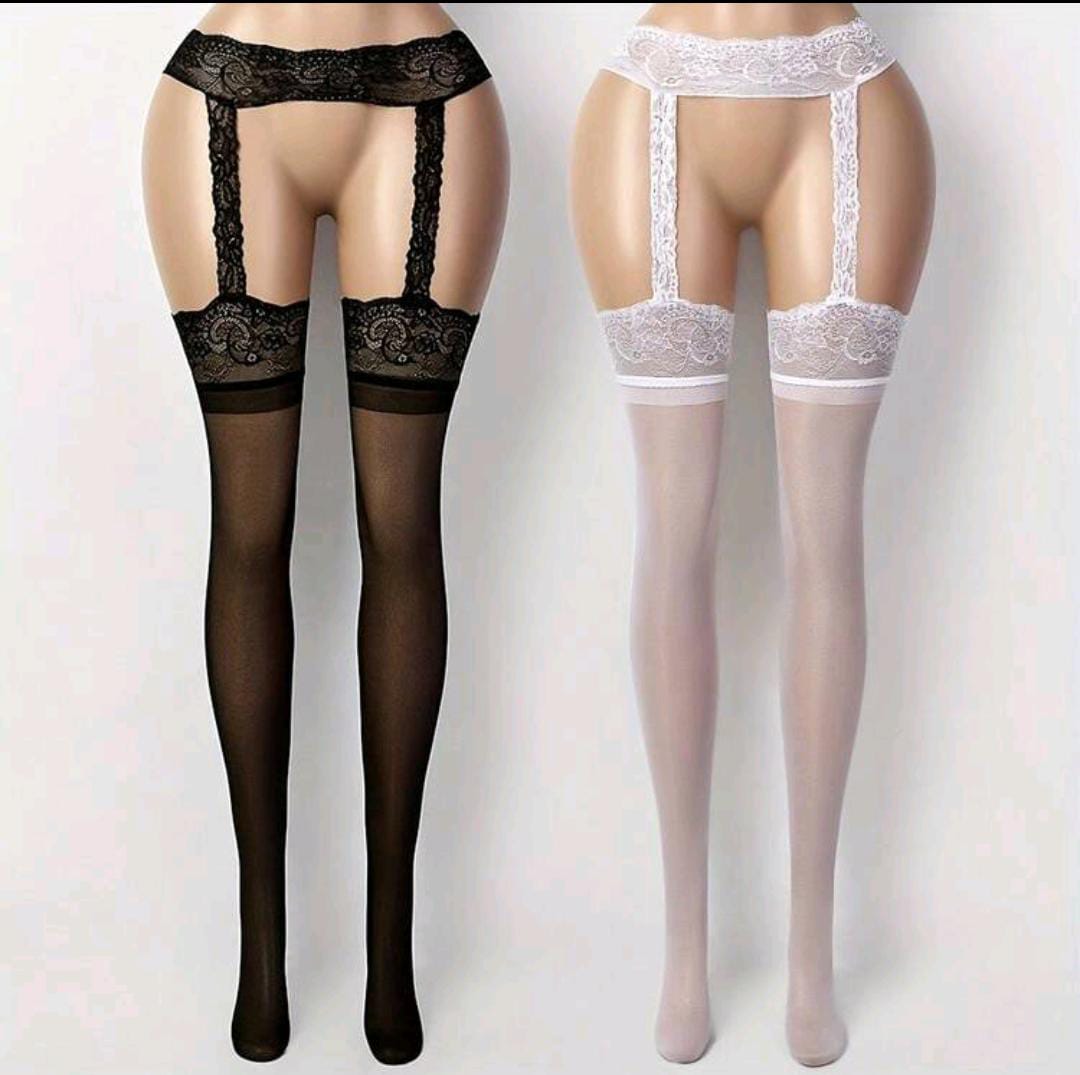 Come Closer- Hollow Pantyhose Garter Stockings- White