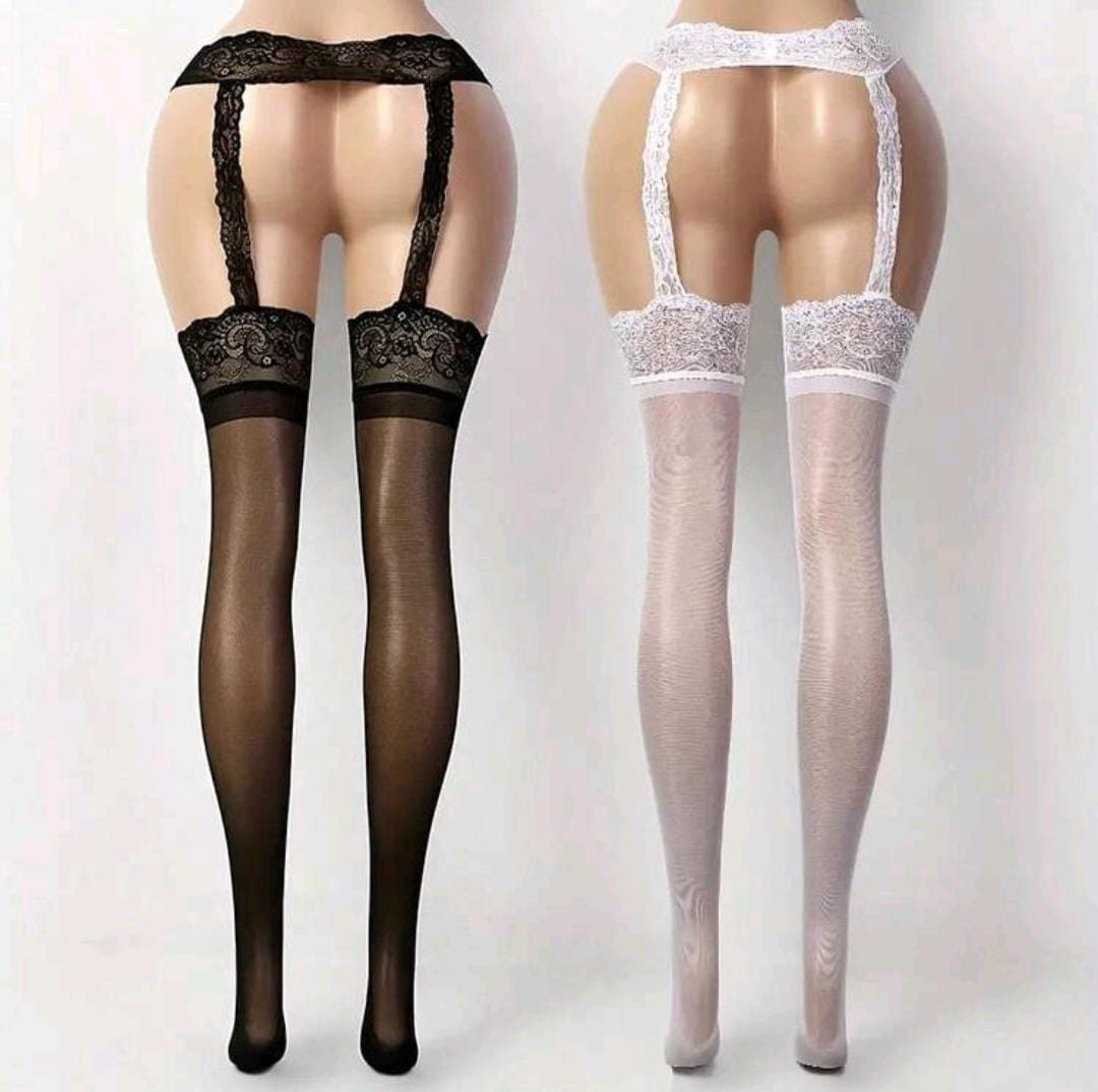 Come Closer- Hollow Pantyhose Garter Stockings- White