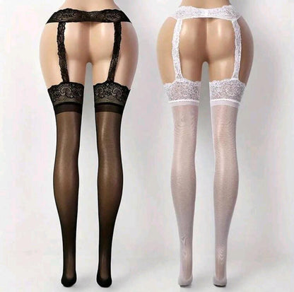 Come Closer- Hollow Pantyhose Garter Stockings- White