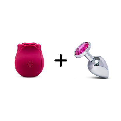 Her Discovery Kit- Suction Rose + Chrome Anal Plug
