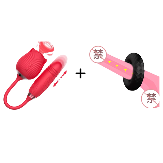 In Bloom and In Motion Couple's Kit- 4 in 1 Thrusting and Sucking Rose + Male Penis Ring