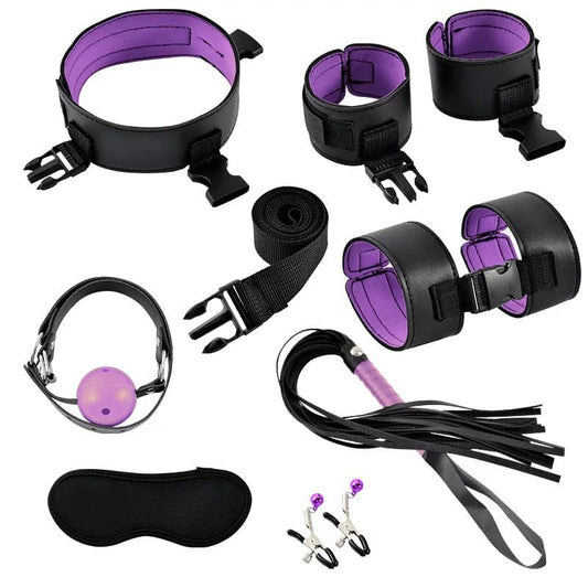 Belle Exotics BONDAGE SET LET'S BOND - 10 PIECE BONDAGE SET - PURPLE/BLACK-TRINIDAD AND TOBAGO- Explore Exquisite Sensual Exploration with Belle Exotics Bondage Set Collection - Unleashing Desires in Trinidad and Tobago, Jamaica, Barbados, Guyana, Bahamas, USA, and Canada