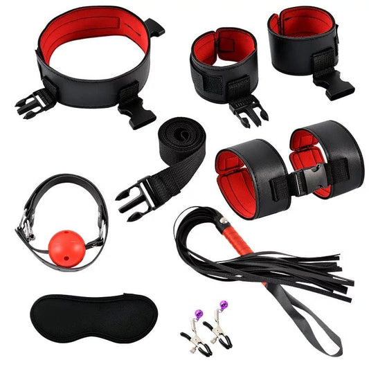 Belle Exotics BONDAGE SET LET'S BOND - 8 PIECE BONDAGE SET - RED/BLACK-TRINIDAD AND TOBAGO- Explore Exquisite Sensual Exploration with Belle Exotics Bondage Set Collection - Unleashing Desires in Trinidad and Tobago, Jamaica, Barbados, Guyana, Bahamas, USA, and Canada